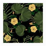 Tropical vintage yellow hibiscus floral green leaves seamless pattern black background. Medium Glasses Cloth (2 Sides) Front