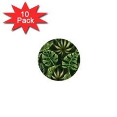 Green Tropical Leaves 1  Mini Buttons (10 Pack)  by goljakoff