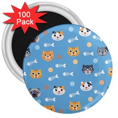 Cute Cat Pattern 3  Magnets (100 Pack) by ExtraAwesomeSauce