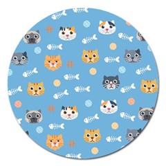 Cute Cat Pattern Magnet 5  (round) by ExtraAwesomeSauce