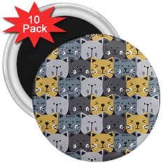 Cute Cat Pattern 3  Magnets (10 Pack)  by ExtraAwesomeSauce