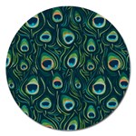 Watercolor Peacock Feather Pattern Magnet 5  (Round) Front