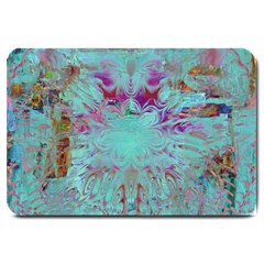 Retro Hippie Abstract Floral Blue Violet Large Doormat  by CrypticFragmentsDesign