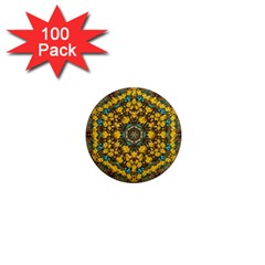 Mandala Faux Artificial Leather Among Spring Flowers 1  Mini Magnets (100 Pack)  by pepitasart