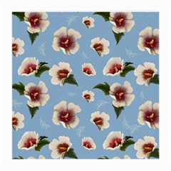 Delicate Hibiscus Flowers On A Blue Background Medium Glasses Cloth (2 Sides) by SychEva