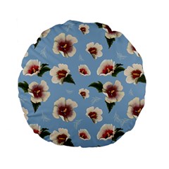 Delicate Hibiscus Flowers On A Blue Background Standard 15  Premium Flano Round Cushions by SychEva