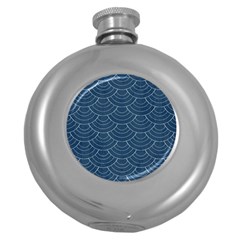 Blue Sashiko Plaid Round Hip Flask (5 Oz) by goljakoff