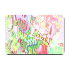 Boho Hippie Trippy Psychedelic Abstract Hot Pink Lime Green Small Doormat  by CrypticFragmentsDesign