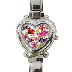 Flower Pattern Heart Italian Charm Watch by Galinka