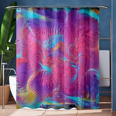 Magenta On Blue Feathers Shower Curtain 60  X 72  (medium)  by kaleidomarblingart