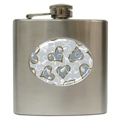   Gold Hearts On A Blue Background Hip Flask (6 Oz) by Galinka