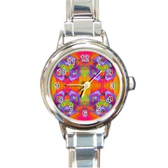 Glitch Futuristic Punk  Round Italian Charm Watch by gloriasanchez