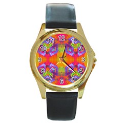 Glitch Futuristic Punk  Round Gold Metal Watch by gloriasanchez