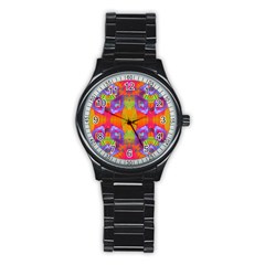 Glitch Futuristic Punk  Stainless Steel Round Watch by gloriasanchez