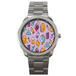 Back To School And Schools Out Kids Pattern Sport Metal Watch Front