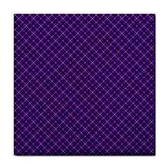 Purple, Black And Yellow Color Plaid, Retro Tartan Pattern Tile Coaster by Casemiro