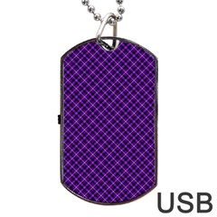 Purple, Black And Yellow Color Plaid, Retro Tartan Pattern Dog Tag Usb Flash (one Side) by Casemiro