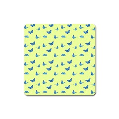 Blue Butterflies At Lemon Yellow, Nature Themed Pattern Square Magnet by Casemiro