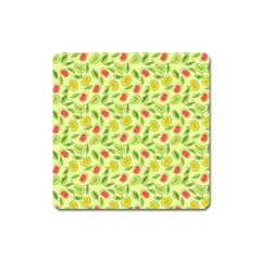 Vector Fruits Pattern, Pastel Colors, Yellow Background Square Magnet by Casemiro