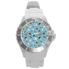 Coffee Time Round Plastic Sport Watch (l) by SychEva