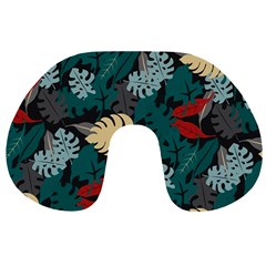 Tropical Autumn Leaves Travel Neck Pillow by tmsartbazaar