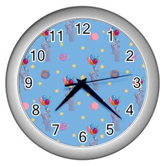 Baby Elephant Flying On Balloons Wall Clock (silver) by SychEva