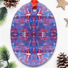 Red Blue Repeats Oval Ornament (two Sides) by kaleidomarblingart