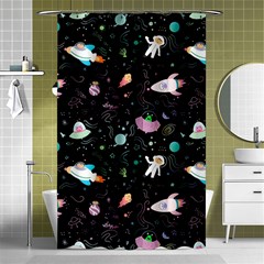 Funny Astronauts, Rockets And Rainbow Space Shower Curtain 48  X 72  (small)  by SychEva