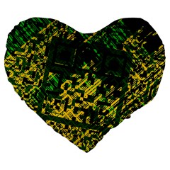 Root Humanity Bar And Qr Code Green And Yellow Doom Large 19  Premium Flano Heart Shape Cushions by WetdryvacsLair