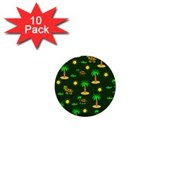 Turtle And Palm On Green Pattern 1  Mini Buttons (10 Pack)  by Daria3107