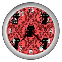 Cat Pattern Wall Clock (silver) by NerdySparkleGoth