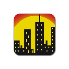 Skyline-city-building-sunset Rubber Coaster (square)  by Sudhe