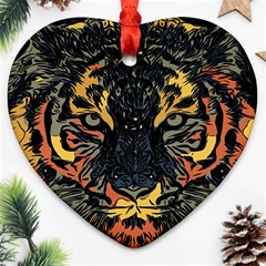 Tiger-predator-abstract-feline Heart Ornament (two Sides) by Sudhe