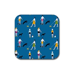 Girls Walk With Their Dogs Rubber Coaster (square)  by SychEva