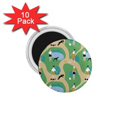 Girls With Dogs For A Walk In The Park 1 75  Magnets (10 Pack)  by SychEva