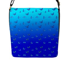 Butterflies At Blue, Two Color Tone Gradient Flap Closure Messenger Bag (l) by Casemiro