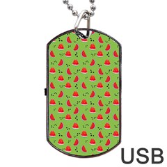 Juicy Slices Of Watermelon On A Green Background Dog Tag Usb Flash (two Sides) by SychEva