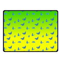 Blue Butterflies At Yellow And Green, Two Color Tone Gradient Double Sided Fleece Blanket (small)  by Casemiro