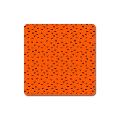 Halloween, Black Bats Pattern On Orange Square Magnet by Casemiro