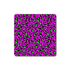 Pink And Green Leopard Spots Pattern Square Magnet by Casemiro