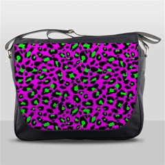 Pink And Green Leopard Spots Pattern Messenger Bag by Casemiro