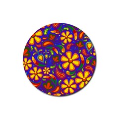 Gay Pride Rainbow Floral Paisley Rubber Round Coaster (4 Pack)  by VernenInk