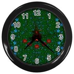 Halloween Pumkin Lady In The Rain Wall Clock (black) by pepitasart