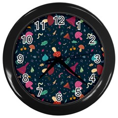 Bright Mushrooms Wall Clock (black) by SychEva