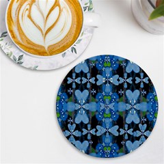 Rare Excotic Blue Flowers In The Forest Of Calm And Peace Uv Print Round Tile Coaster by pepitasart