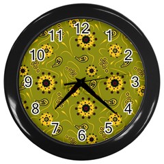 Floral Pattern Paisley Style  Wall Clock (black) by Eskimos