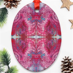 Red On Pink Arabesque Oval Ornament (two Sides) by kaleidomarblingart