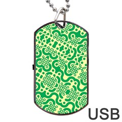 Liquid Art Pouring Abstract Seamless Pattern Lover Green Maze Dog Tag Usb Flash (two Sides) by artico