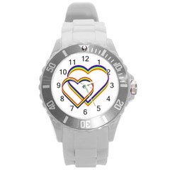 Rainbow Hearts Round Plastic Sport Watch (l) by UniqueThings