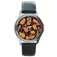 Paisley Pattern Design Round Metal Watch by befabulous